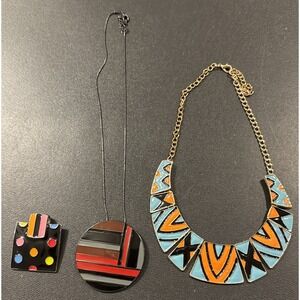 Retro‎ Funky Lot Of 3 Colorful Enamel Necklace Pendants Going Out Fun